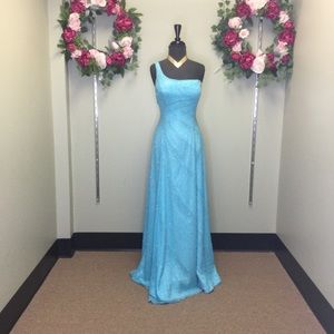 Alyce Designs blue asymmetric one-strap prom dress